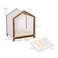 PawHut Niche d'intérieur pour chien en bois et tissu style cabane scandinave avec coussin moelleux(m-3)