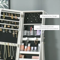 HOMCOM Schmuckschrank mit LED Spiegelschrank Schmuckregal Schmuckorganizer Standspiegel mit 4 Ablagen 46 x 36,5 x 151,5 cm(m-7)