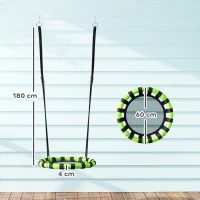 AIYAPLAY 60cm Diameter Kid Nest Swing Seat with Height Adjustable Ropes, for Outdoor, Indoor, Black/Green(m-3)