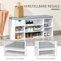 HOMCOM Schuhbank Sitzbank Sitztruhe mit Ablagen Kissen Schublade Eingangsbereich großer Lagerraum verstellbar Spanplatte Schaumstoff Leinenartiges Polyester Weiß+Grau 101 x 29 x 47,5 cm(m-5)