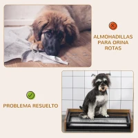 PawHut Inodoro para Perros de Acero y Madera Orinal para Entrenamiento de Cachorros Medianos Pequeños con Rejilla y Bandeja Extraíble 62x44,5x11 cm Marrón y Negro(m-6)