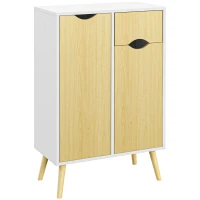 HOMCOM Buffet sur pied meuble de rangement scandinave 2 portes 1 tiroir 58 x 30 x 91 cm naturel blanc(m-1)