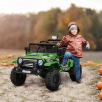AIYAPLAY 12V Battery Powered Kids Ride-On Car, Electric Truck w/ Spring Suspension, Remote, Music, Horn, Lights, Green(m-2)