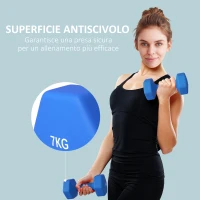 SPORTNOW Set 2 Manubri Esagonali da 2x7kg in Metallo e Plastica con Impugnatura Antiscivolo, 22.5x10.5x10.5 cm, Blu(m-6)