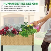 Outsunny Hochbeet, Blumenkasten, tiefe Ablage, Metallrahmen/Polyrattan, 70 x 30 x 72 cm, Sandfarben(m-6)