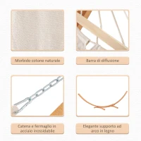 Outsunny Amaca con Supporto in Legno e Cotone, Amaca da Giardino per altri Spazi Esterni, 392x120x102cm, Bianca(m-6)