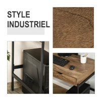 HOMCOM Bureau Style Industriel dim. 110L x 55l x 75H cm cm tiroir + 2 tiroirs piètement métal Noir Plateau MDF Aspect Bois(m-4)