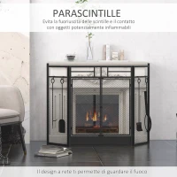 HOMCOM Parascintille Camino Moderno, Parafuoco Pieghevole con 2 Porte in Metallo Nero, 122x1.6x80cm(m-4)