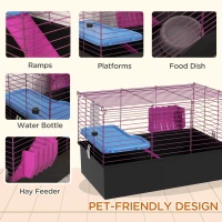 PawHut Chinchillas Small Rabbit Guinea Pig Small Animal Cage, Pet Playhouse, with Platform, Ramp, 71 x 46 x 47cm(m-5)