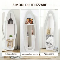 HOMCOM Specchio a Figura Intera con Cornice Ondulata in Velluto, Specchio da Terra e da Parete, 160x50 cm, Bianco(m-6)
