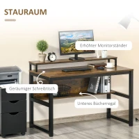 HOMCOM Schreibtisch Computertisch mit Ablage PC Tisch Bürotisch Industriestil Metall Rustikales Braun 120 x 60 x 85 cm(m-4)