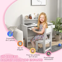 ZONEKIZ Bureau enfant avec chaise ergonomique avec clavier coulissant tiroir niches et étagères ouvertes 90 x 45 x 90 cm blanc(m-6)