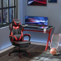 Vinsetto Computer Gaming Chair, Racing Desk Chair with Lumbar Support and Footrest, PU Leather Gamer Chair with Headrest and Swivel Wheels for Home, Red(m-2)