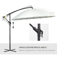 Outsunny Ombrellone Decentrato da Giardino 3x2.6 m a Braccio con Base a Croce, Bianco Crema(m-5)