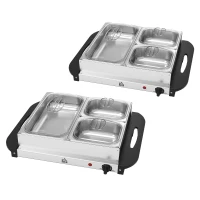HOMCOM 4.5L Stainless Steel Electric Buffet Server, with 3x Trays and Lids, Set of 2(m-11)