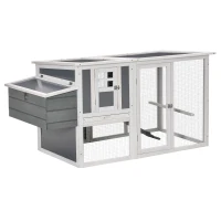 PawHut Gallinero de Madera para Exterior Jaula para 2-3 Gallinas con Caja Nido Corral de Alambre Techo de Policarbonato Bandeja Extraíble y Rampa 162x76,5x79,5 cm Gris(m-1)