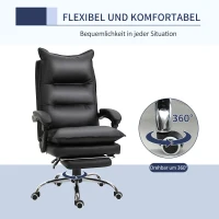 Vinsetto Bürostuhl Ergonomischer Schreibtischstuhl mit Armlehne, Fußstütze, Höhenverstellbarer Drehstuhl aus Kunstleder, Gepolstert Computerstuhl, Schwarz(m-6)