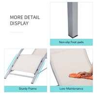 Outsunny 3 Pieces Lounge Chair Set Metal Frame Garden Outdoor Recliner Sunbathing Chair with Table, Cream(m-7)