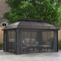 Outsunny 4 x 3m Aluminium Frame Hard Gazebo, with Accessories - Brown(m-2)
