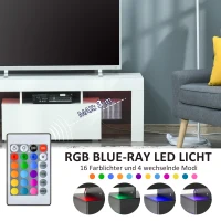 HOMCOM Fernsehtisch TV Schrank mit RGB-Lichtleisten TV-Kommode Schrankelement mit verstellbaren Glasböden offenen Einlegeböden und 1 Schublade Fernbedienung MDF Spanplatte Weiß 130 x 35 x 45 cm(m-4)