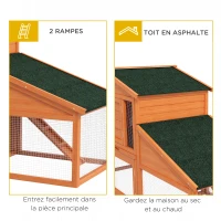 PawHut Clapier cage à lapins rongeurs poulailler XXL 2 étages 2 enclos tiroir déjection 2,25L x 0,70l x 1H m bois massif pin(m-7)