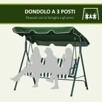 Outsunny Dondolo da Giardino 3 Posti in Acciaio e Teslin con Tetto Parasole, 172x110x153 cm, Bianco e Verde(m-7)