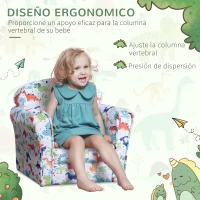 HOMCOM Sillón Infantil para +18 Meses con Estampado de Dinosaurios Acolchado de Espuma y Franela 50x39x44 cm Multicolor(m-5)