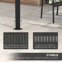 Outsunny Pergola Gazebo con 12 Fori di Drenaggio, in Metallo e Poliestere, 400x296x200/262 cm, Grigio Scuro(m-6)