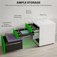 Vinsetto 3 Drawer Filling Cabinet, Mobile Metal File Cabinet with Anti-tilt Design for Letter, A4, Legal Size, Green(m-4)