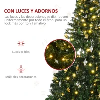 HOMCOM Árbol de Navidad Artificial Árbol de 180 cm con Luces Preinstaladas y Adornos Incluidos Ø112x180 cm Verde(m-5)