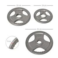 HOMCOM Juego de 6 Discos de Pesas de Acero Total de 35 kg 2x10 kg 2x5 kg 2x2,5 kg Discos Olímpicos con Orificio Central de Ø54 mm para Entrenamiento en Casa Gimnasio Plata(m-3)