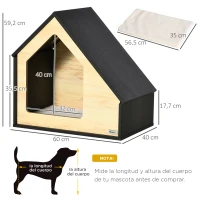 PawHut Caseta de Madera para Perros Casa para Perros Cojín Desenfundable Lavable y 3 Ventilaciones 60x40x59,2 cm Roble y Marrón(m-3)