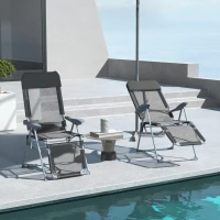 Outsunny Set 2 Sdraio da Giardino Pieghevoli con Schienale Regolabile a 5 Livelli e Poggiapiedi, Grigio(m-2)