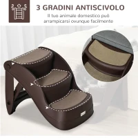 PawHut Scaletta per Cani Pieghevole con 3 Gradini Antiscivolo in PP, 49x38x38 cm, Marrone(m-4)