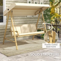 Outsunny Three-Seat Garden Swing Chair, with Adjustable Canopy - Beige(m-4)
