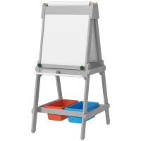 AIYAPLAY Pizarra Infantil con Caballete Pizarra de Doble Cara con Rollo de Papel Borrador Cajas de Almacenamiento Gris(m-11)