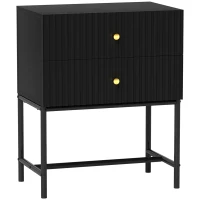 HOMCOM Elegant Two-Drawer Bedside Table - Black(m-1)