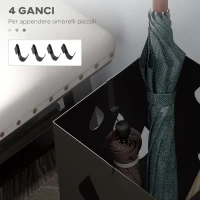 HOMCOM Portaombrelli in Metallo con 4 Ganci e Vaschetta Raccogligocce, 15.5x15.5x41cm, Nero(m-6)