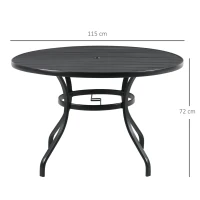 Outsunny Garden Table with Parasol Hole, Outdoor Dining Garden Table for Four Persons, Round Patio Table with Slatted Metal Top, Black(m-3)