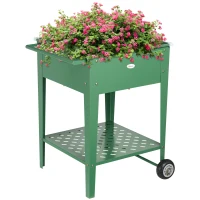 Outsunny Huerto Urbano Elevado con Ruedas de Acero Galvanizado con Estante y Asa Lateral para Plantas Cultivos 64x55x79 cm Verde(m-1)