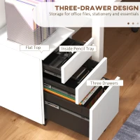 Vinsetto 3-Drawer Vertical Filing Cabinet with Pencil Tray, Lock and 5 Wheels, Steel Mobile File Cabinet, for A4, Legal and Letter Size, Pre-Assembled Body, White(m-4)