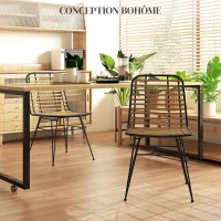 HOMCOM Lot de 2 chaises de salle à manger avec pied structure en acier noir, assise résine effet rotin, style bohème(m-4)