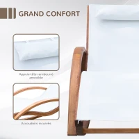 Outsunny Chaise Longue Fauteuil berçant à Bascule transat Bain de Soleil Rocking Chair en Bois Charge 120 Kg Blanc(m-5)