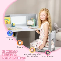 HOMCOM Escritorio Infantil de Madera con Silla y Mesa con Organizador y Pizarra Blanca para +5 Años 90x45x85 cm Gris(m-6)