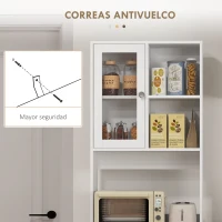 HOMCOM Alacena de Cocina Aparador con 2 Puertas de Vidrio Compartimentos 4 Cajones y Estantes Ajustables 60x35x180 cm Blanco(m-7)