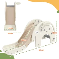 AIYAPLAY Babyrutsche 3-in-1, Klettergerüst, Basketballkorb, rutschfeste Stufen, Handläufe, Cremeweiß(m-3)