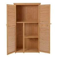 Outsunny Cobertizo de Madera Caseta Exterior Armario para Herramientas de Jardinería Persiana Delantera Compartimientos de Diferentes Tamaños 87x46.5x160cm Madera Maciza(m-4)