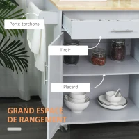 HOMCOM Desserte de cuisine sur roulettes chariot de service Ilot de cuisine avec tiroir de placard et porte-torchons - gris(m-4)