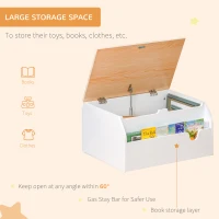 HOMCOM Wooden Kids Toy Box Children Storage Chest Organiser Book Slot Safety Hinge Playroom Furniture White(m-5)