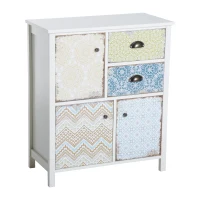 Commode style néo-rétro graphique 3 placards porte + 2 tiroirs blanc(m-1)